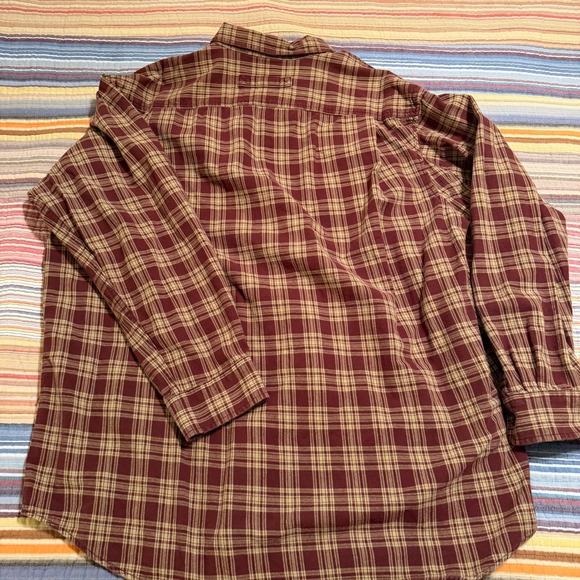 Duluth Trading Co Mens 2XLT Tall Plaid Flannel Long Sleeve Shirt Burgundy Tan - Picture 4 of 6